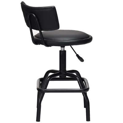 Costway Adjustable Swivel Bar Stool PU Leather Steel Frame Chair W/Backrest&Footrest Low Back - Image 9