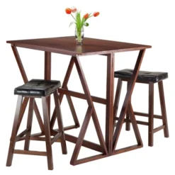 3pc 24" Harrington Drop Leaf Counter Height Dining Set With Cushion Stool Wood/Walnut/Black - Winsome