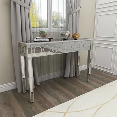 Glam Mirror And Wood Patterned Console Table Silver - Olivia & May - Image 18