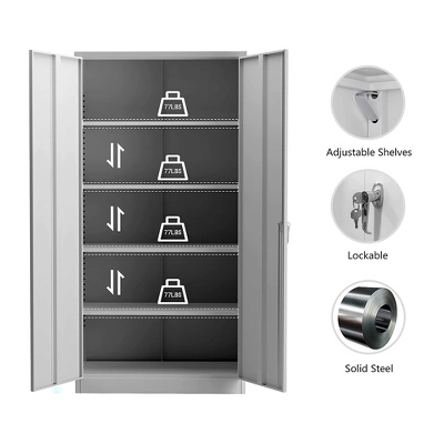 Aobabo Durable Locking Metal Storage Cabinet Organizer With 4 Adjustable Shelves And 2 Keys For Garages And Offices - Image 4