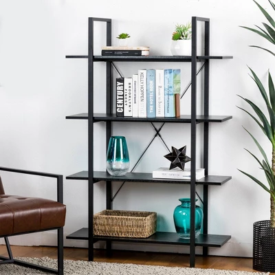 Modern Industry Metal/Wooden 4 Tier Bookcase With Shelves - Glitzhome