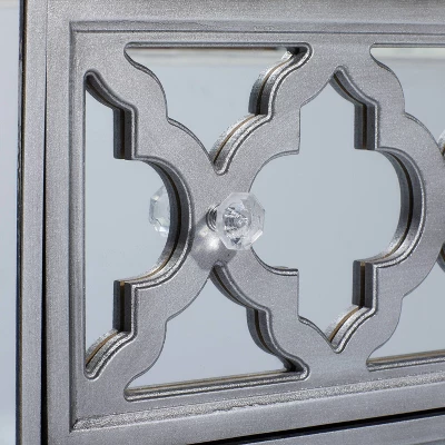 Glam Quatrefoil Mirror And Wood Storage Chest Gray - Olivia & May - Image 3