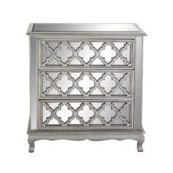Glam Quatrefoil Mirror And Wood Storage Chest Gray - Olivia & May