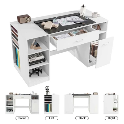 Costway Sewing Craft Table Home Office Computer Desk W/ Storage Shelves & Drawer - Image 9