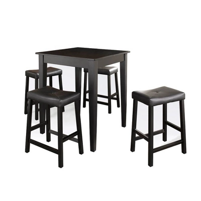 5pc Pub Dining Set With Upholstered Saddle Stools Black - Crosley - Image 4