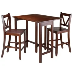 3pc Lynnwood Set Drop Leaf Counter Height Dining Sets With Counter Stools Wood/Walnut - Winsome