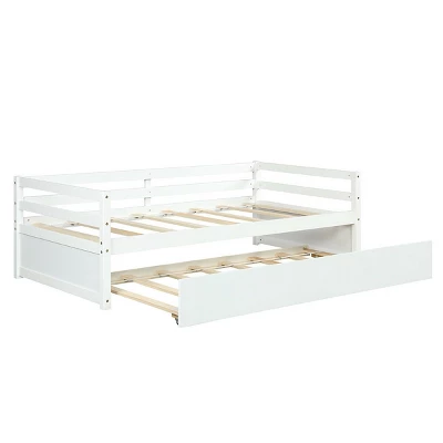 Costway Twin Size Trundle Daybed Wooden Slat Support Mattress Platform For Kids EspressoWhite - Image 9