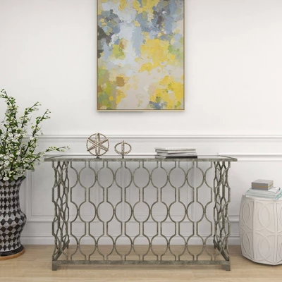Contemporary Metal Pattern Console Table Silver - Olivia & May - Image 20