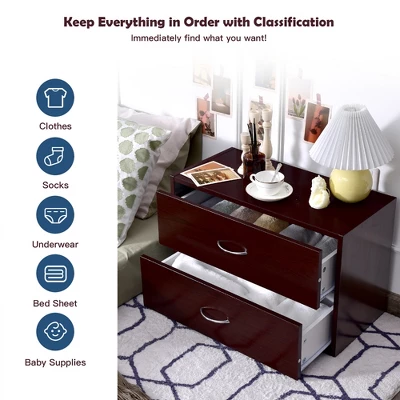 Costway 2 PCS 2-Drawer Dresser Horiztonal Organizer Wood End Table Nightstand - Image 3