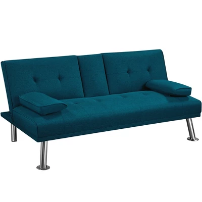 Yaheetech Convertible Futon Sofa Bed Tufted Fabric Futon With Cupholders And Pillows - Image 11