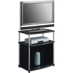 Designs2Go TV Stand For TVs Up To 25" With Black Glass Storage Cabinet And Shelf - Breighton Home