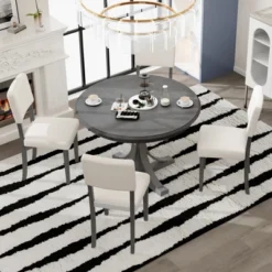 5 PCS Retro Round Dining Table Set With Curved Trestle Style Table And 4 Upholstered Chairs-ModernLuxe