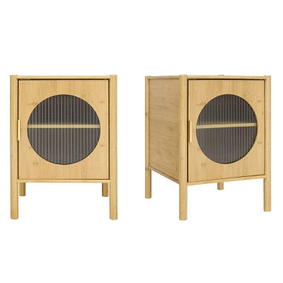 Aash 22.05"H*15.75"W*15.35"D Bamboo Bedside Table With Storage,Bamboo Nightstand With 1 Door And Adjustable Inner Shelves-The Pop Home - Image 2