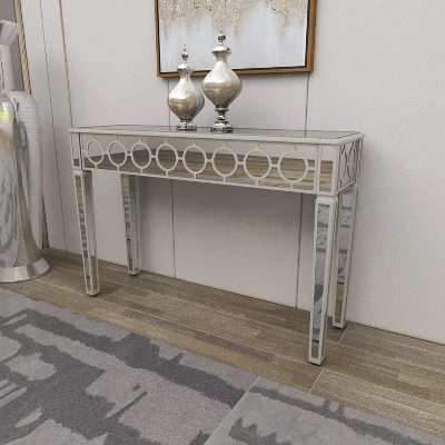 Glam Mirror And Wood Patterned Console Table Silver - Olivia & May - Image 9