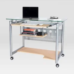 Rolling Computer Desk Glass/Silver - Techni Mobili