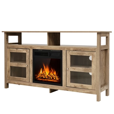 Costway 58'' Fireplace TV Stand W/18'' 1500W Electric Fireplace Up To 65'' Grey - Image 9