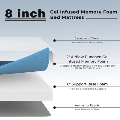 Costway Full Size Wood Bed Frame & Memory 8'' Foam Mattress Set CertiPUR-US Certified - Image 5