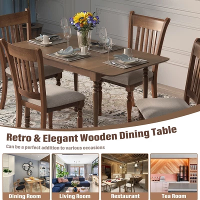 Costway Extension Dining Room Table Butter Leaf Rectangle Table W/ Hardwood Structure - Image 6