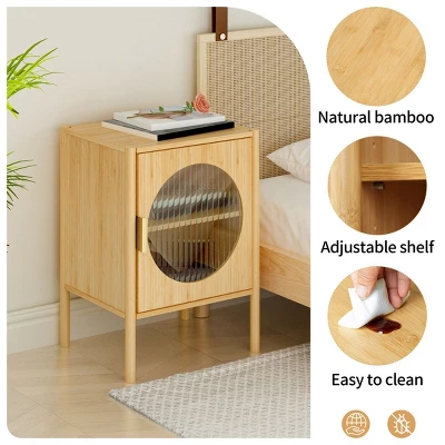 Aash 22.05"H*15.75"W*15.35"D Bamboo Bedside Table With Storage,Bamboo Nightstand With 1 Door And Adjustable Inner Shelves-The Pop Home - Image 3