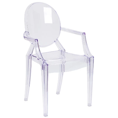 Emma And Oliver 4 Pack Oval Back Ghost Chair - Arms In Transparent Crystal - Stackable Side Chair - Image 10