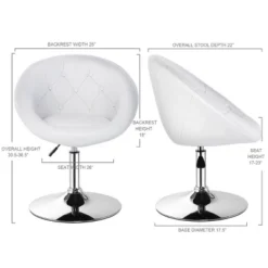 Costway 1PC Adjustable Round Swivel Tufted Back Accent Chair PU Leather White