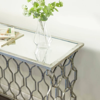 Contemporary Metal Pattern Console Table Silver - Olivia & May - Image 3