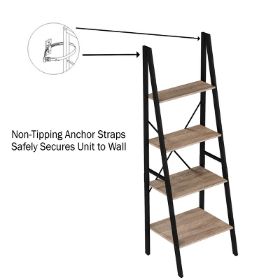 Hastings Home 4-Tier Ladder-Style Bookcase, Gray - Image 3