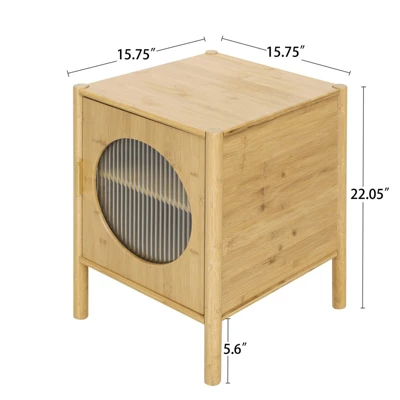 Aash 22.05"H*15.75"W*15.35"D Bamboo Bedside Table With Storage,Bamboo Nightstand With 1 Door And Adjustable Inner Shelves-The Pop Home - Image 5