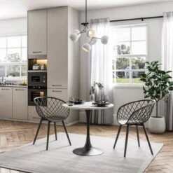 3pc Kurv Lux Dining Set White Faux Marble/Black - Jamesdar