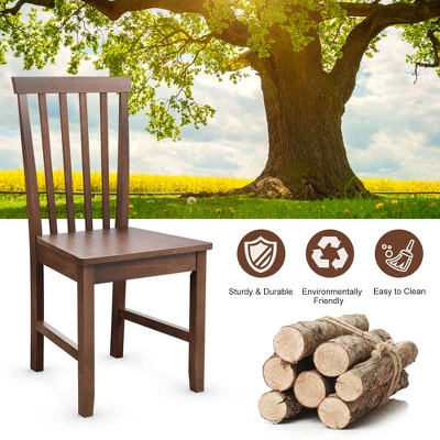 Costway Set Of 2 Dining Chair Brown Kitchen Spindle Back Side Chair With Solid Wooden Legs - Image 5