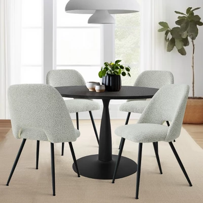 Haven+Edwin 5-Piece Black Round-Shaped Dining Table Set With 4 Upholstered Bouclé Fabric Dining Chair With Black Legs-The Pop Maison - Image 10