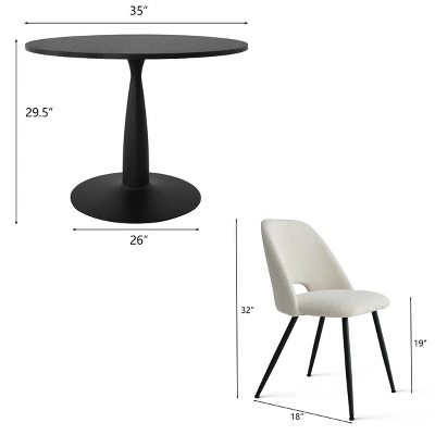 Haven+Edwin 5-Piece Black Round-Shaped Dining Table Set With 4 Upholstered Bouclé Fabric Dining Chair With Black Legs-The Pop Maison - Image 2