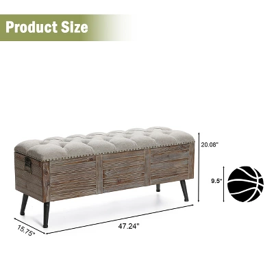 LuxenHome 47.2-Inch Wide Upholstered Wood Storage Bench. - Image 10