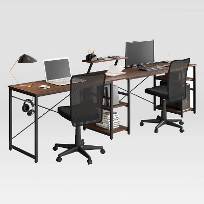 L Shape Industrial Desk With Storage Shelves Walnut - Techni Mobili - Image 3