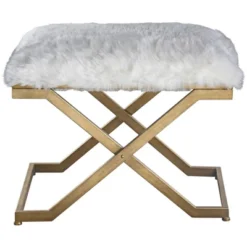Uttermost Farran 23 3/4" Wide White Faux Fur Small Industrial Bench