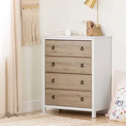 Cotton Candy 4-Drawer Chest Pure White And Rustic Oak - South Shore