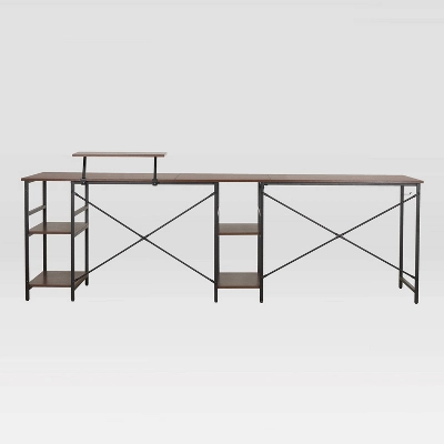 L Shape Industrial Desk With Storage Shelves Walnut - Techni Mobili - Image 4