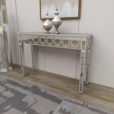 Glam Mirror And Wood Patterned Console Table Silver - Olivia & May - Image 19