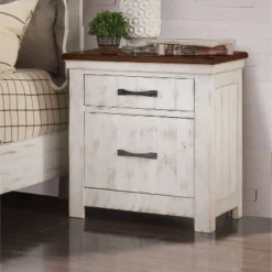 Willow Rustic 3 Drawer Nightstand With USB Plug Distressed White/Walnut - HOMES: Inside + Out