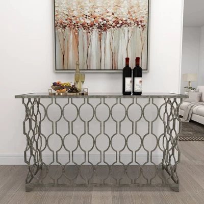 Contemporary Metal Pattern Console Table Silver - Olivia & May - Image 19