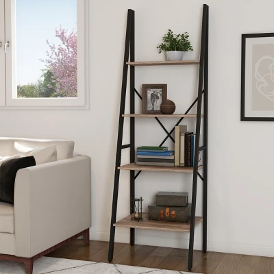 Hastings Home 4-Tier Ladder-Style Bookcase, Gray - Image 5