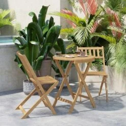 Flash Furniture Indoor/Outdoor Acacia Wood Folding Table And 2 Chair Bistro Set In Natural