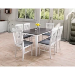7pc Michigan Two-Tone Wood Dining Set Gray/White - CorLiving