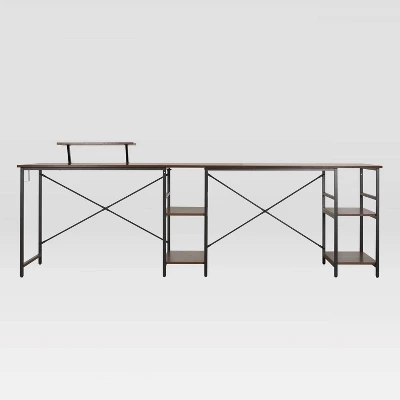 L Shape Industrial Desk With Storage Shelves Walnut - Techni Mobili - Image 2