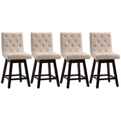HOMCOM Bar Stools Set Of 4, Swivel Bar Chairs, 25.5" High Fabric Tufted Breakfast Barstools For Kitchen Counter, Beige - Image 3