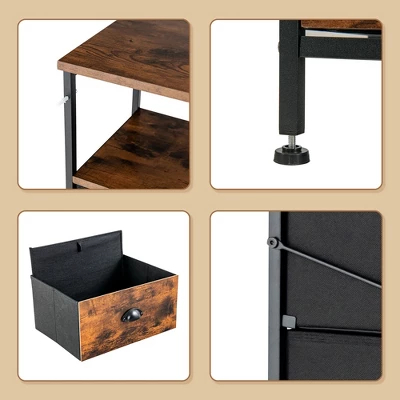 Costway 6-Drawer Dresser 2-Tier Fabric Storage Tower W/wooden Top Chest Organizer Unit - Image 8