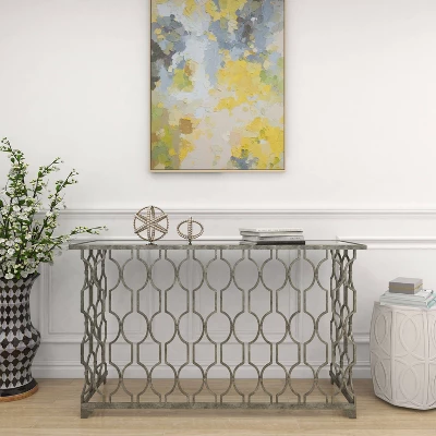 Contemporary Metal Pattern Console Table Silver - Olivia & May - Image 10