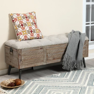 LuxenHome 47.2-Inch Wide Upholstered Wood Storage Bench. - Image 4