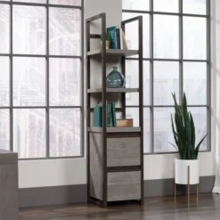 72.047" Manhattan Gate Narrow 2 Shelf Storage Tower Bookcase Mystic Oak - Sauder