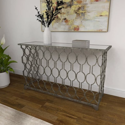 Contemporary Metal Pattern Console Table Silver - Olivia & May - Image 16